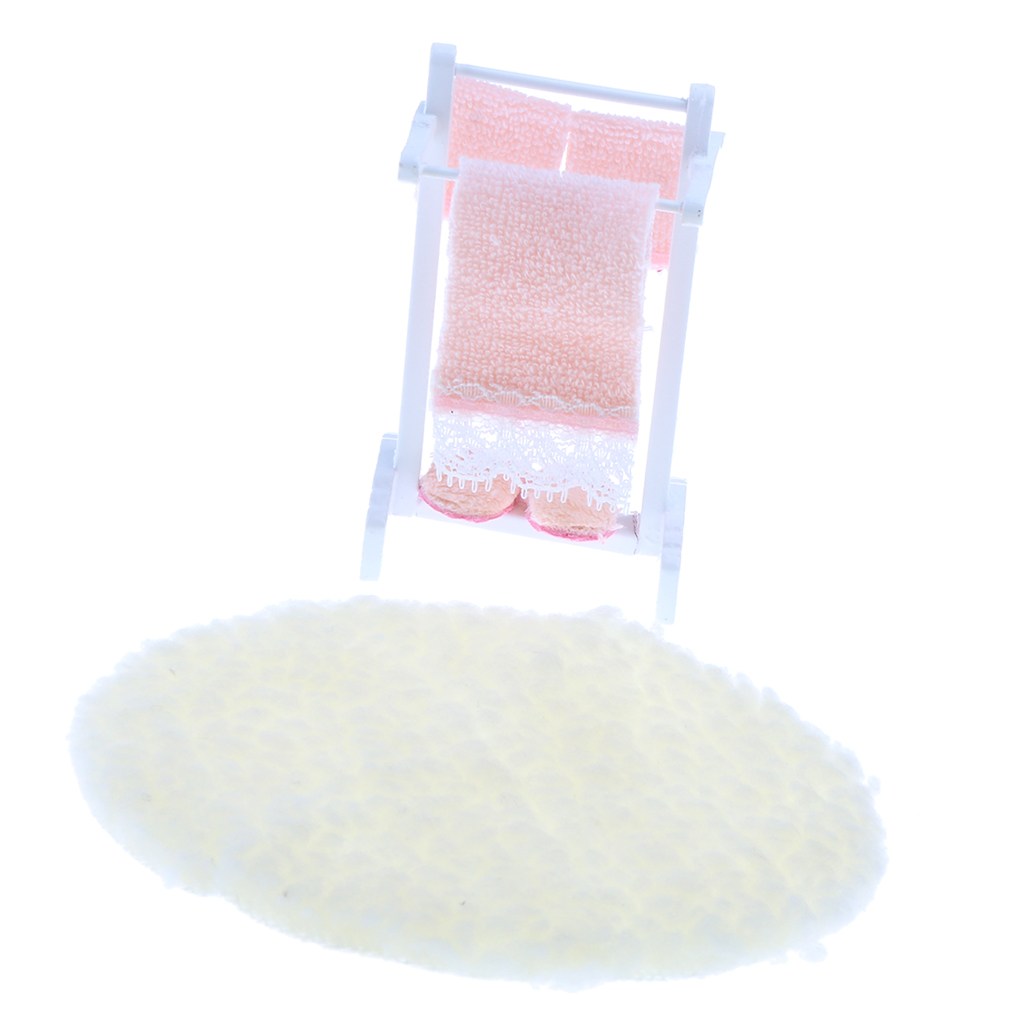 1/12th Rack with Towel And Floor Rug Dollhouse Miniature Decoration New