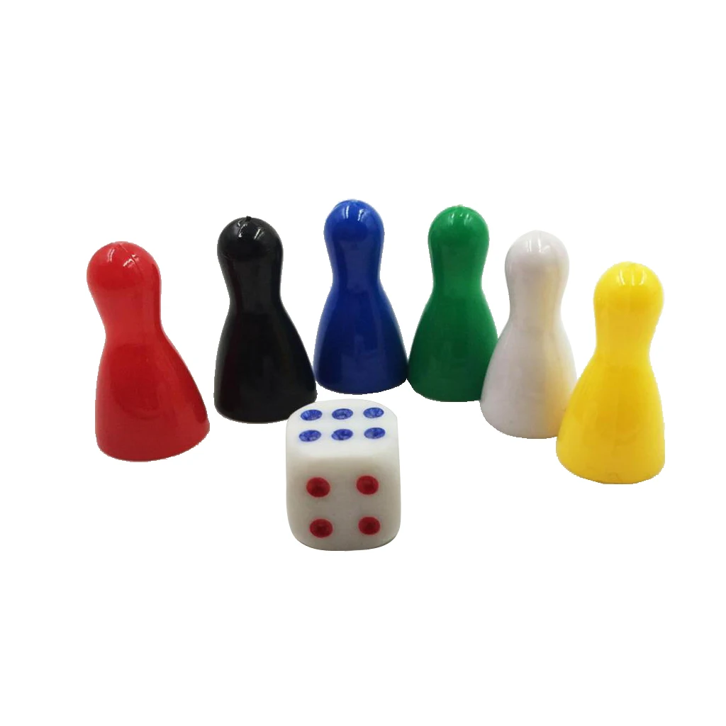 6pcs Plastic Chess Pieces with Dice Replacement Set, Spare Chess Draughts for Ludo, Flying Chess, Board Games