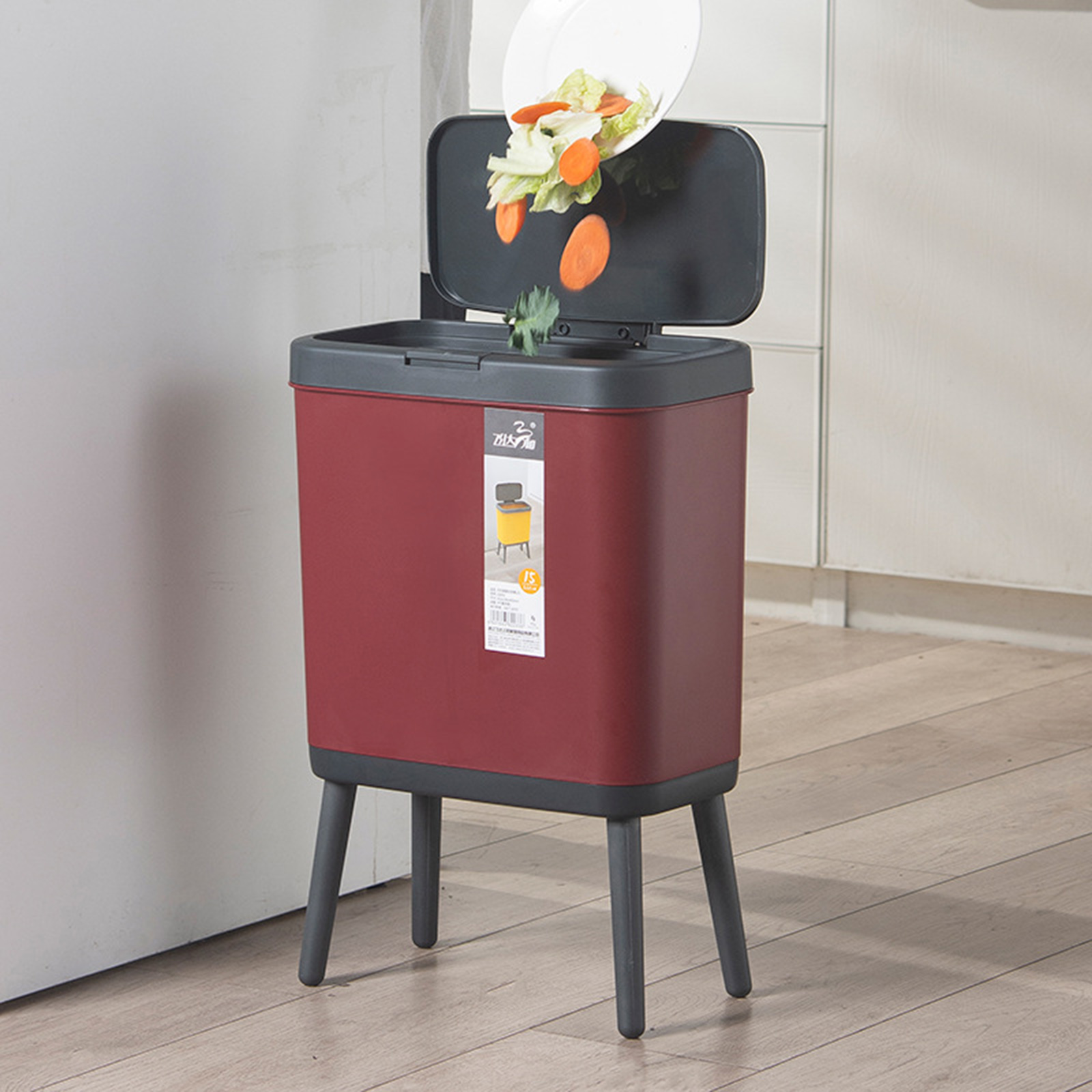 15L Kitchen Trash Can with Lid Garbage Can for Car RV Bathroom Office Camping Trash Bin Compost Bucket