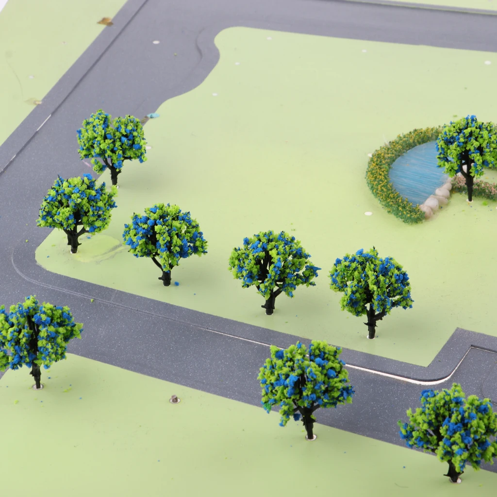 10pcs 1:200 Train Railroad Scene Scenery Diorama Wargame Landscape Model Trees Scale with Flowers Model Building Kits