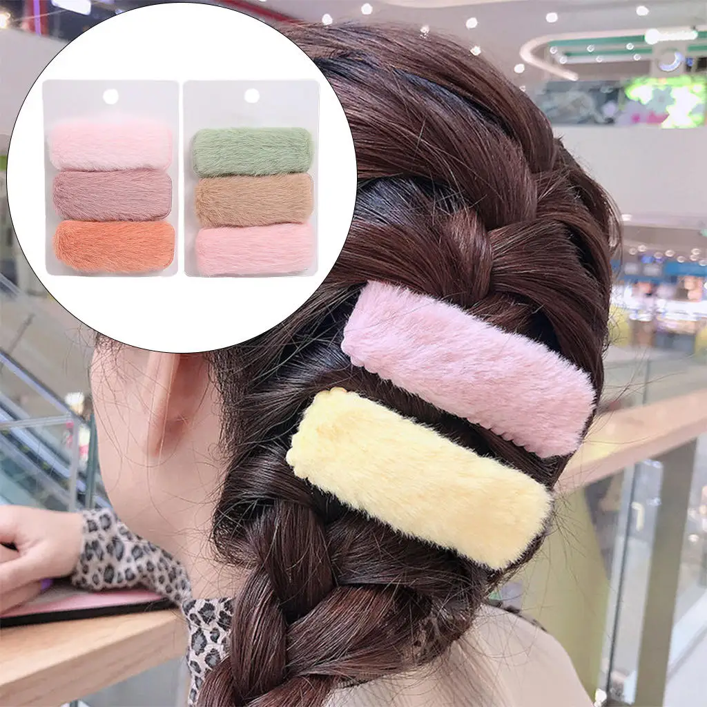 6Pcs/Set Plush Hair Clips Sweet Barrette Hairpin Headwear Random Color Handmade for Birthday Makeup Party Headdresser Women