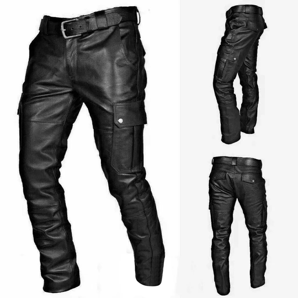 cargo pants streetwear Men Leather Casual Pants Punk Retro Goth Slim Fit Elastic Style Fashion Leather Trousers Motorcycle Pants Thin Streetwear #T1G slim cargo pants