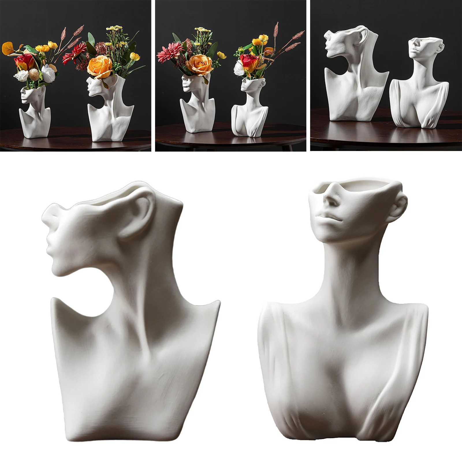Ceramics Statue Flower Vase White Head Planter Plants Pots Nordic Boho Office Living Room Decoration Flower Arrangement Party