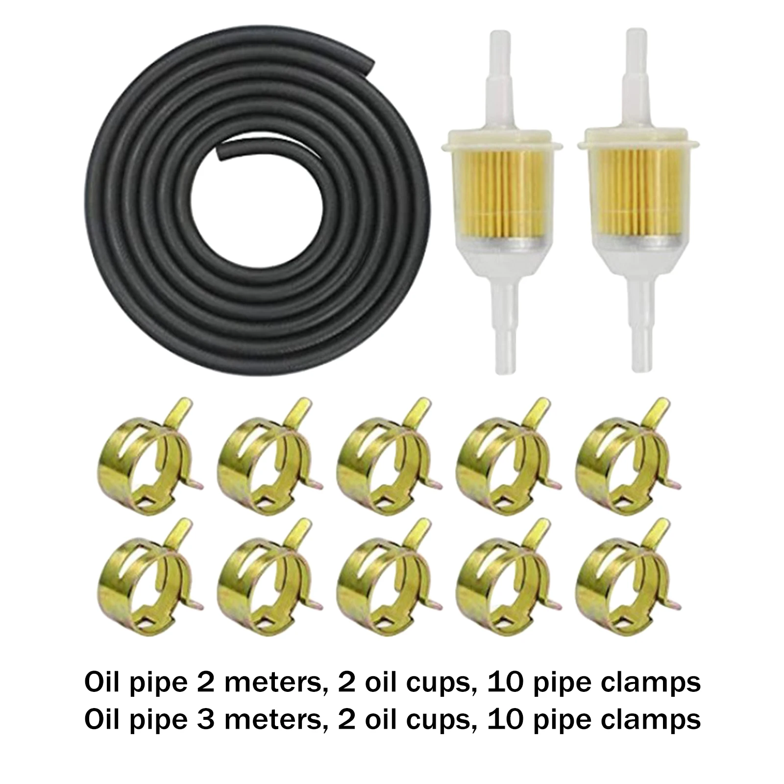 Fuel Line Hose Set 2x 8mm Oil Filters 10pc Hose Clamps for Lawn Mowers Motorcycles Weight Machines Parts