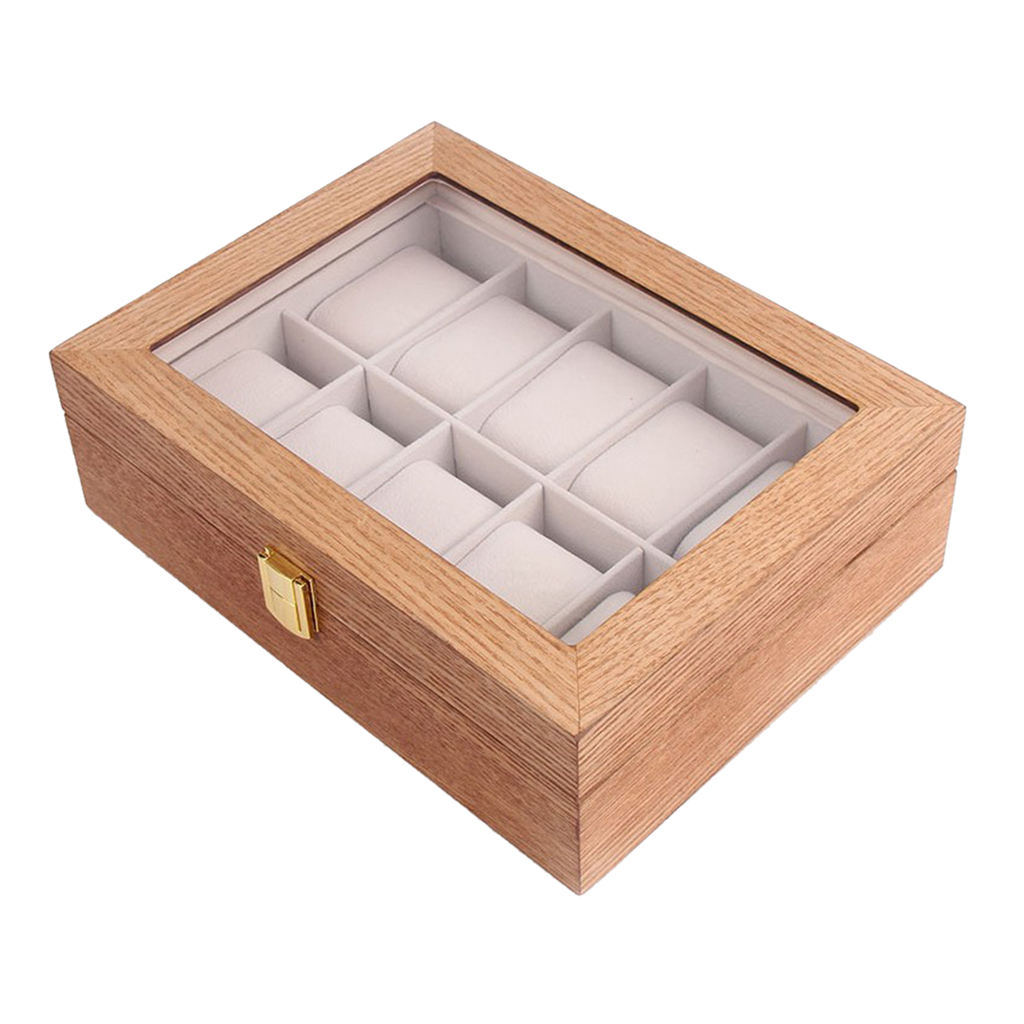 10 Slots Wood Watch Box for Men - Luxury Wooden Watches Display Case, Jewelry Storage, Large Holder with Metal Buckle