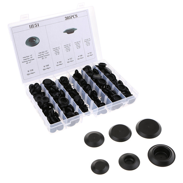 305 Pieces 6 Kinds Rubber Snap-In Blanking Plug Body Hole Bungs Stopper  Kits Rubber Snap In Blanking Plug Car Mouldings Trim