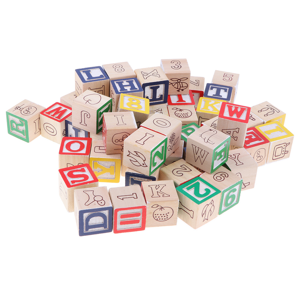 50Pcs Wooden ABC Alphabet Numbers Blocks Stacking Toys Kids Educational Gift