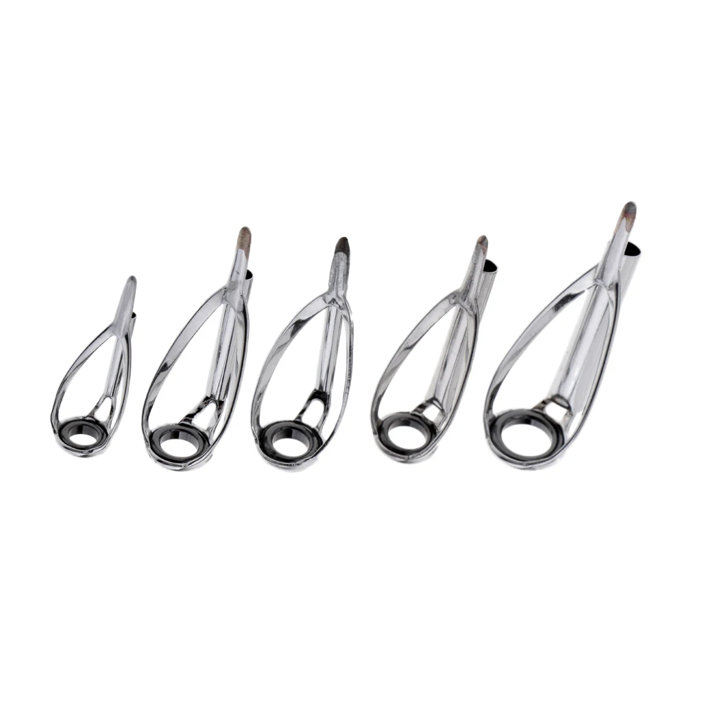 5pcs Fishing Rod Guide Tip Top Eye Rings Stainless Steel Frame Ceramic 