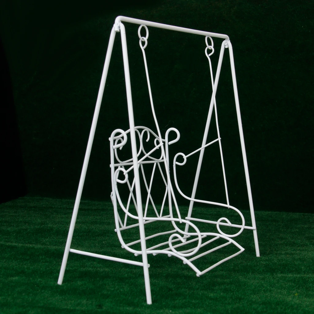 1:12 Dollhouse Miniatures Garden Furniture Metal Swing Rocking Chair White