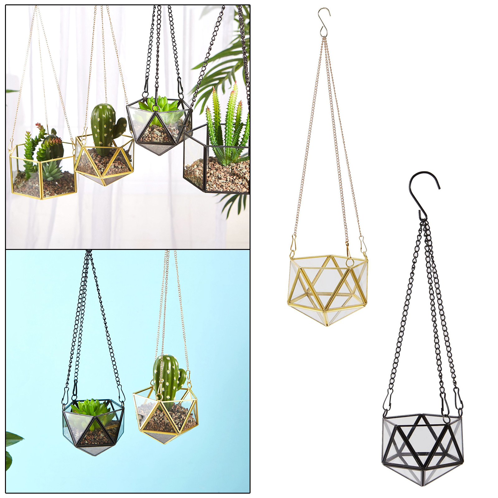 Modern Hanging Glass Terrarium Geometric Diamond Shaped Succulent Air Plant Holder Container Flower Pot Windowsill