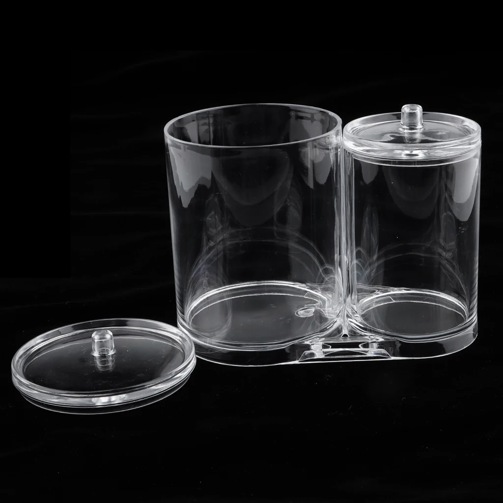 Clear Acrylic Cotton Ball Holder with Lid 2 Compartment Makeup Brush Pads Swab