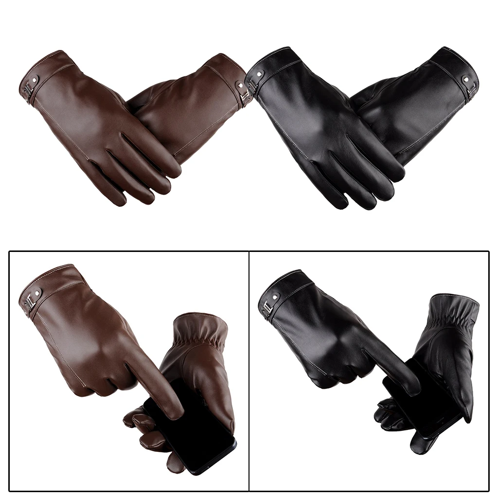 PU Leather Gloves For Men Winter Warm Touchscreen Texting Motorcycle Driving Gloves for Biking Cycling Workout Gift for Dad
