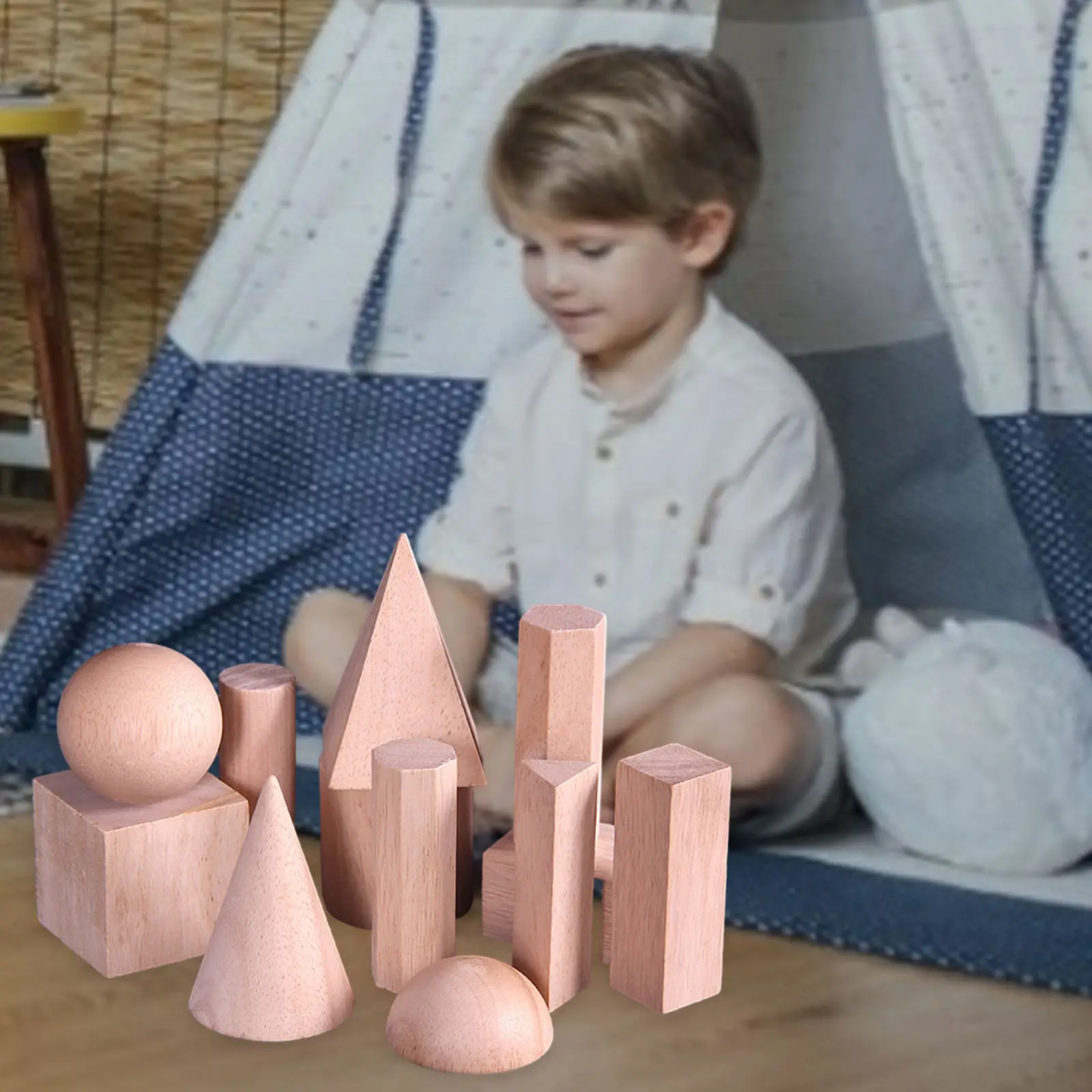12 Pieces Geometric Solids Shapes Construction Montessori Educational Toys
