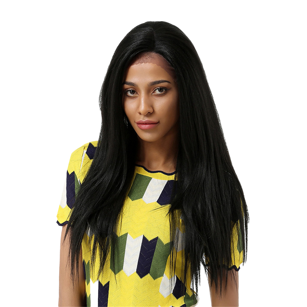 Ladies 26'' Black Synthetic Lace Front Wigs Resistant Full Wig Straight Hair