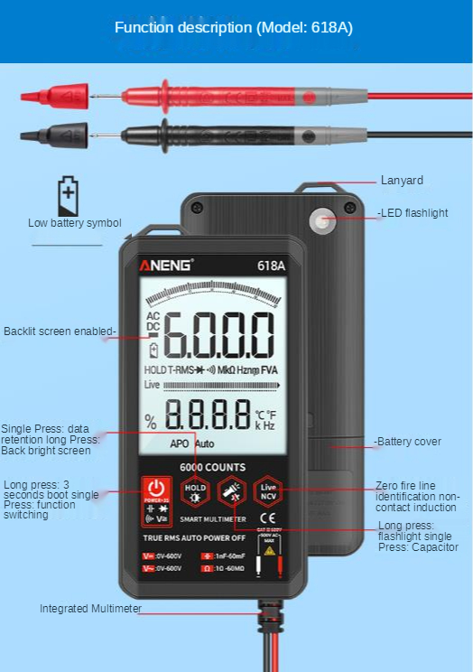 de aneng digital autoranging com continuidade audível