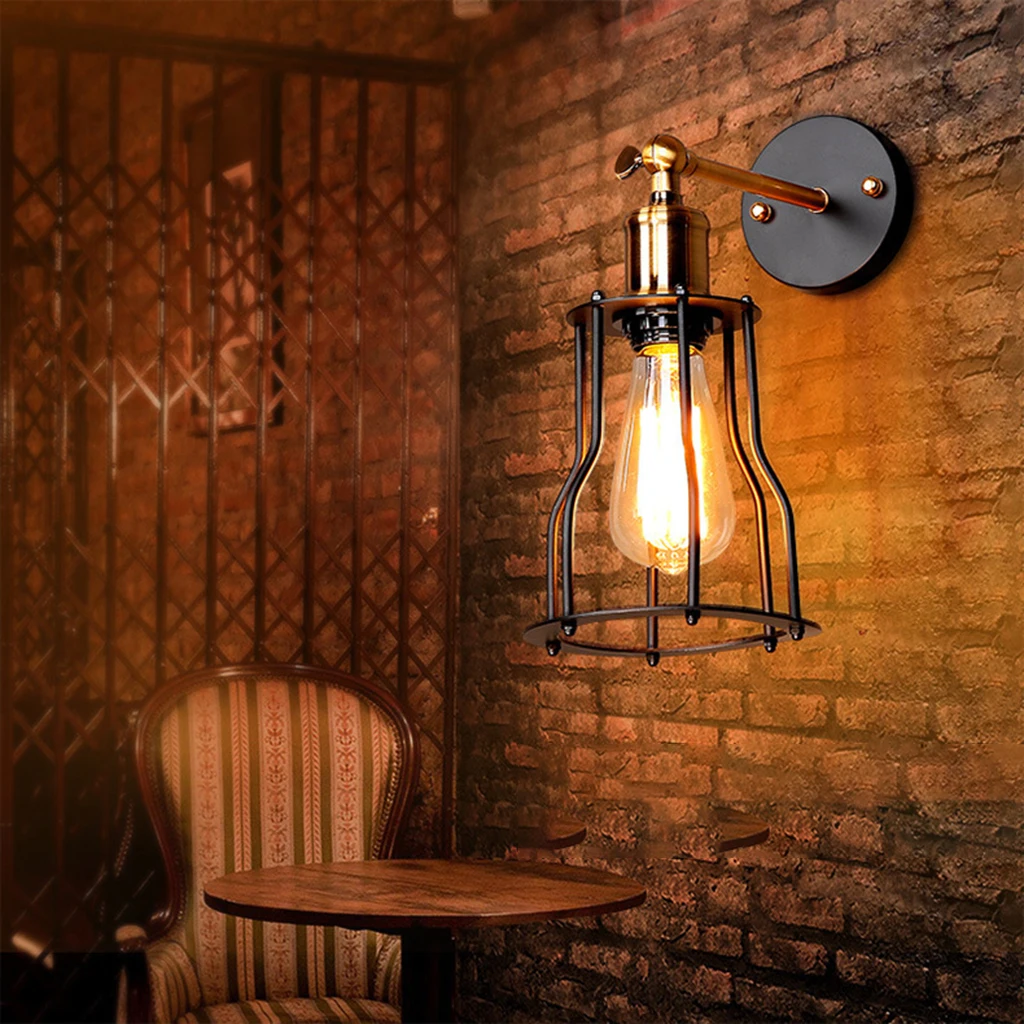 Vintage Retro Wall Lamp, Adjustable Industrial Rustic Wire Cage Wall Light
