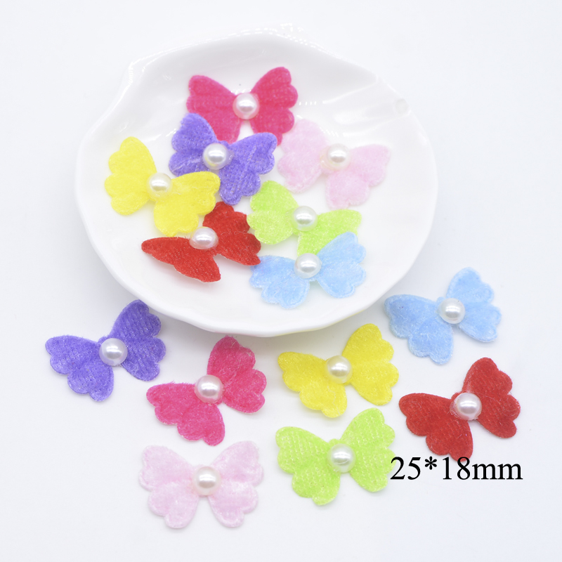 Description Picture 2 of item40Pcs Multicolor Cloth Bow with Pearl for Clothes Patches Sewing Crafts Socks Gloves Shoes Decal Headwear Decor Accessories