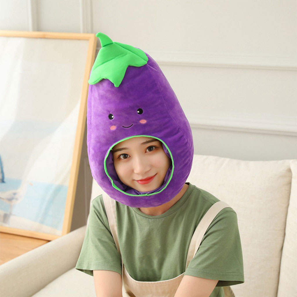 Funny Plush Party Hat Eggplant Headgear Photo Props Cosplay Costume Headdress Stage Performance Selfie