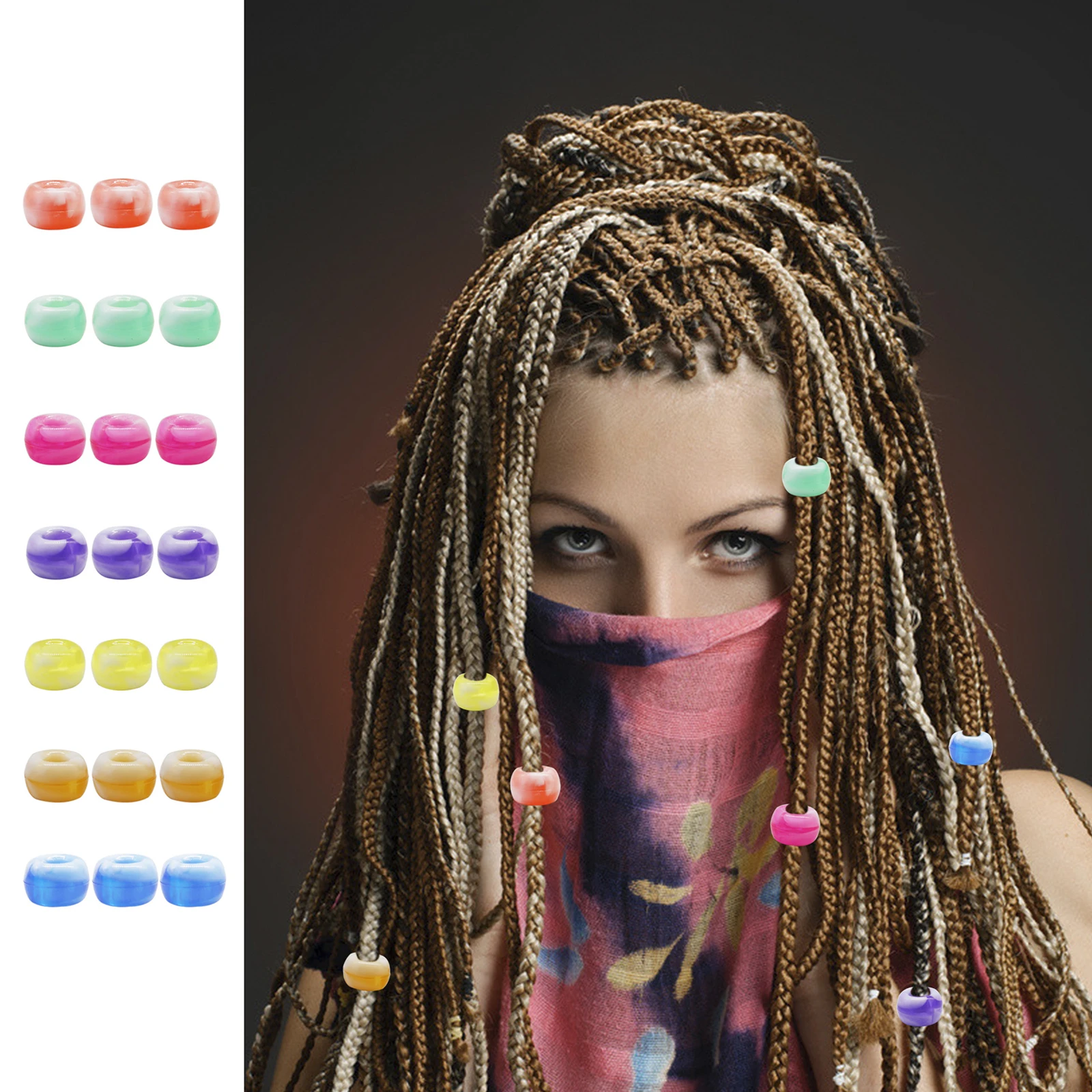 210Pcs/Set Candy Color Dreadlock Beads DIY Hair Braid Rings Tube Decor Small Dreadlocks Beads Cuffs Hair Braider Jewelry Tool