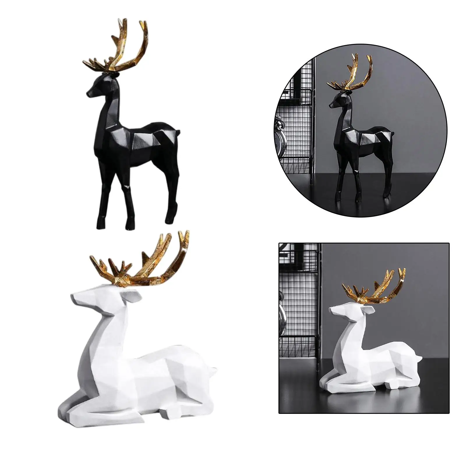 2pcs Resin Art Elk Sculpture Ornament Figurine Statue Bedroom Desktop Decor