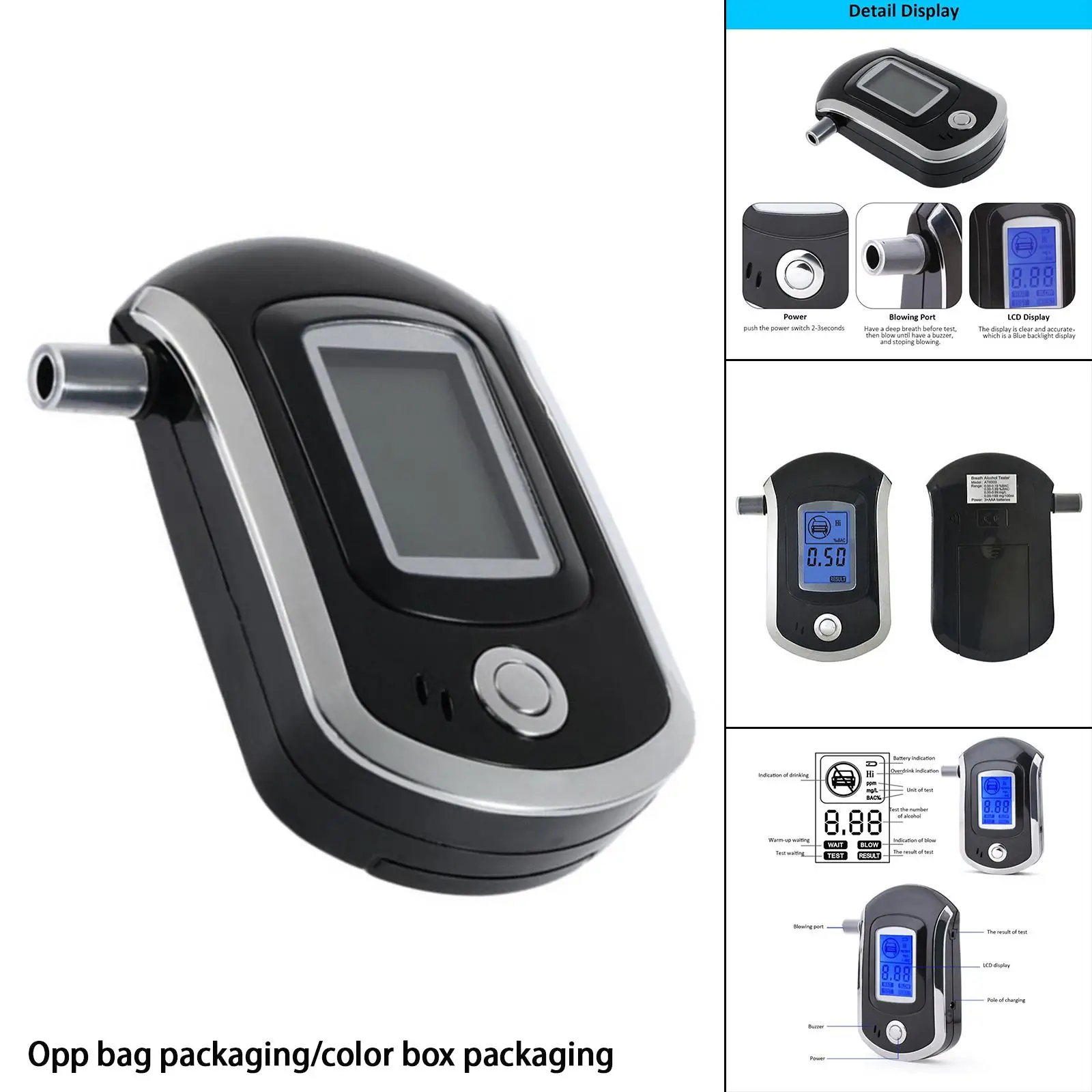 Breathalyzer Cleared with 5 Mouthpieces Portable Replacement Rechargeable Digital Fast Display Analyzer Detector for Home
