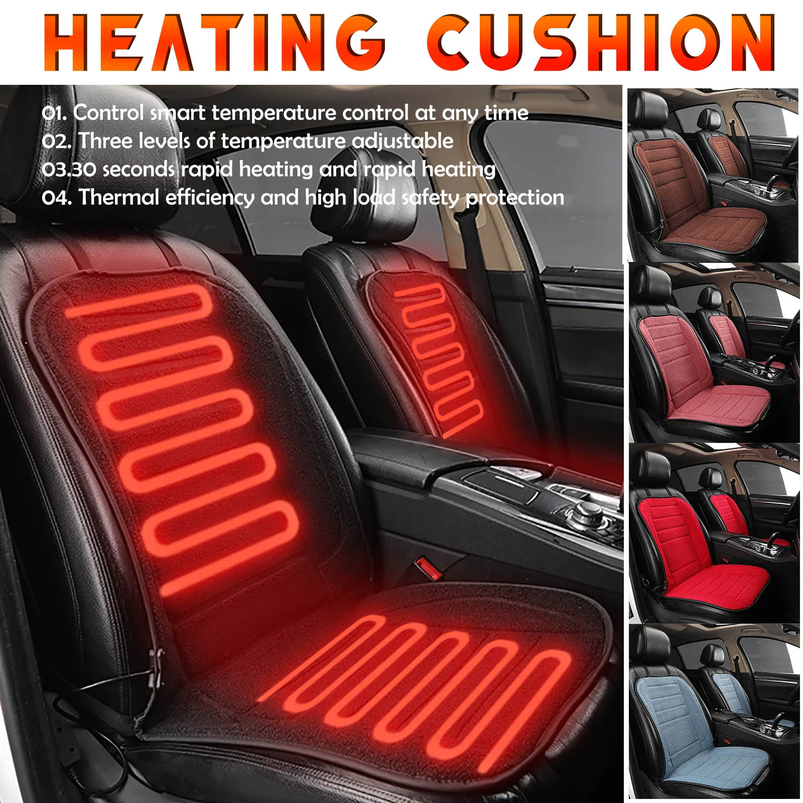 Eariy Smart Heated Car Seat Cushion,12 V Car Truck Lambs Wool Heated Seat Cover,Universal Heating Seat Pad with Three Temperature Adjustable Black 