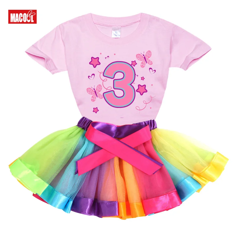 Bebê menina vestido de aniversário arco-íris multicolorido