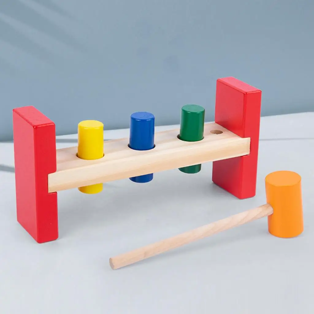 Children Wooden Hammering Colourful Pounding Bench Creative Toy Game Gifts