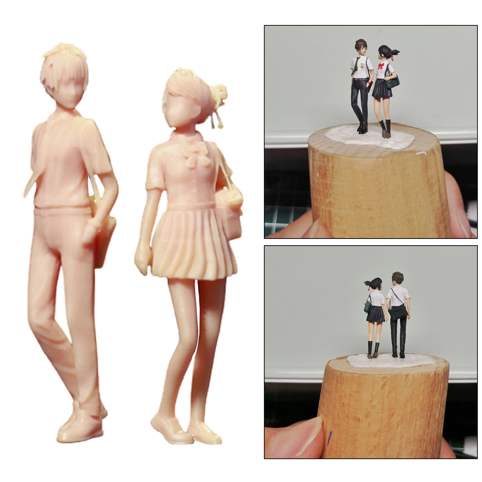 2Pack 1:64 Unpainted Boy and Girl Students Characters Tiny People Layout