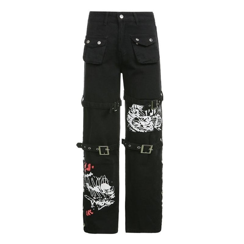 jeans harajuku fivela de metal hip hop