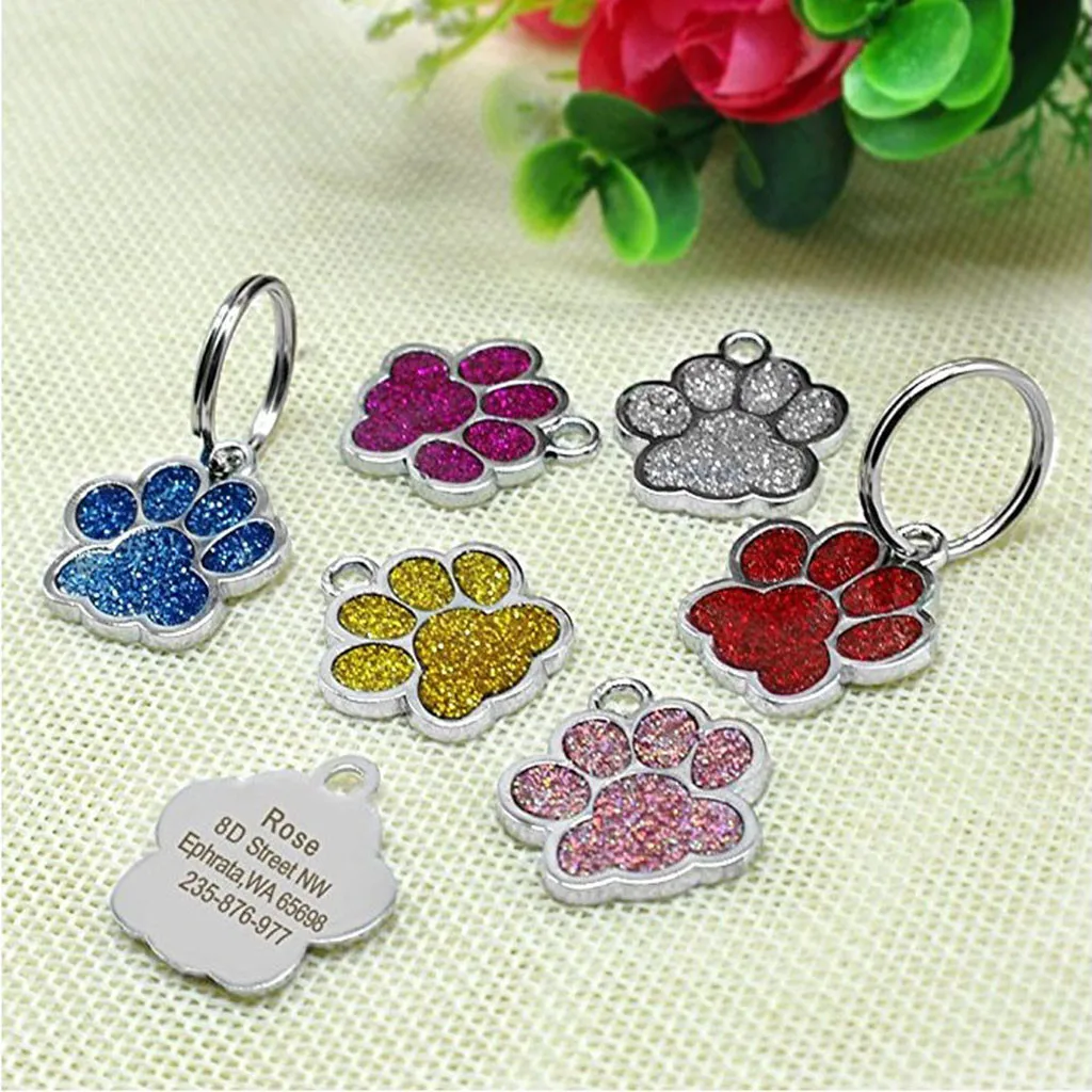 Fast Delivery Cute Mini Shine Paw Dog Cat Id Name Tags Pet Jewelry Necklace Pet Supplies Diameter 27mm Dog Accessories