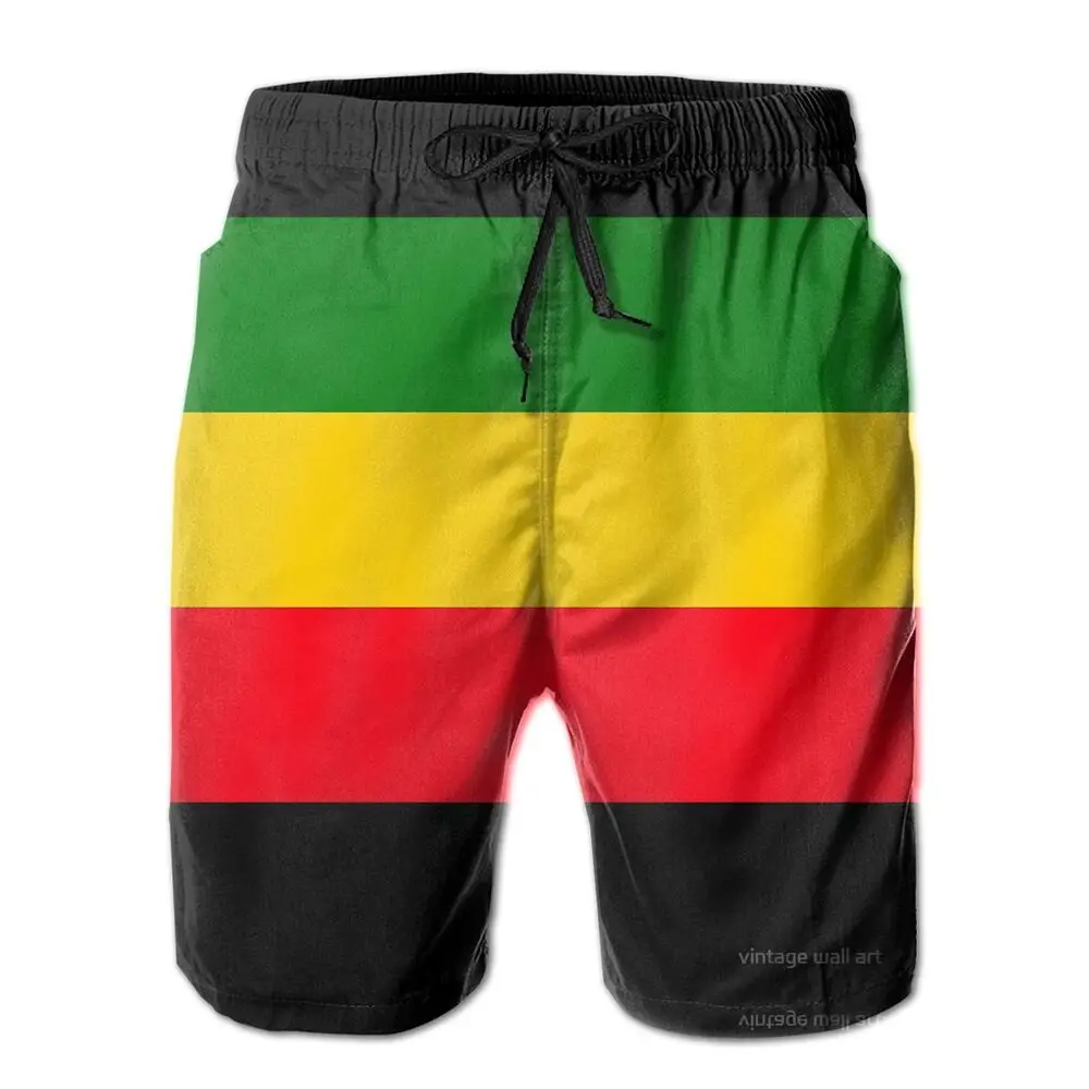 Hot Sale Beach Breathable Quick Dry Funny Novelty R333 running Green Yellow And Red Rasta Flag Hawaii Pants Beach Shorts mens casual summer shorts