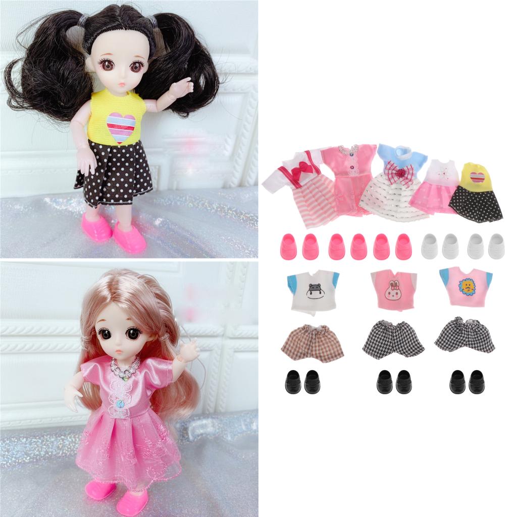 Fashion 16cm Girl Doll Mini Clothes Shoes BJD Party Matching Clothing Accs