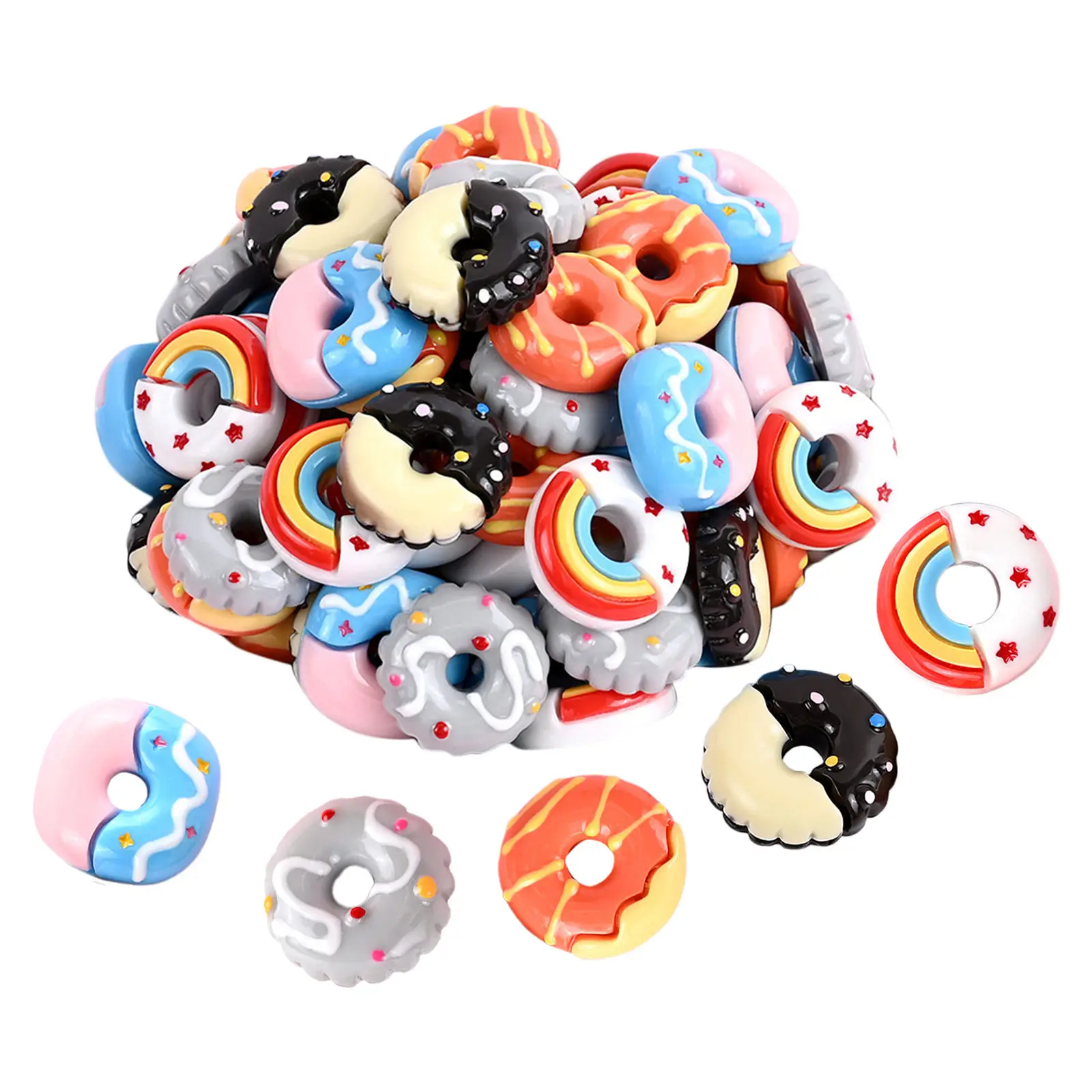 30Pcs Colorful Resin Doughnut Flatback Buttons Cabochons  Charms DIY