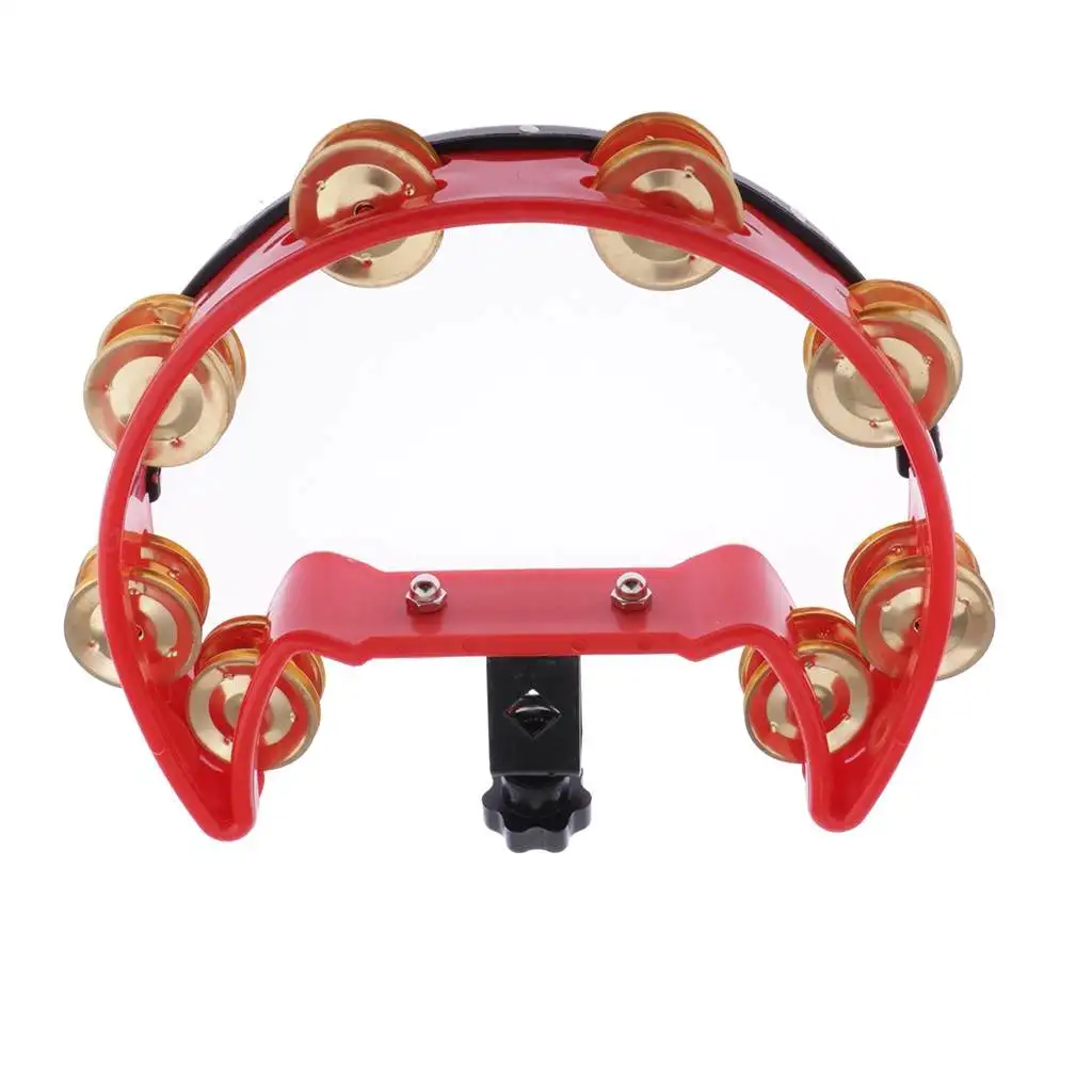 Tambourine with Quick Release Mount, Black/Red, Single/Double Rows Of Jingle