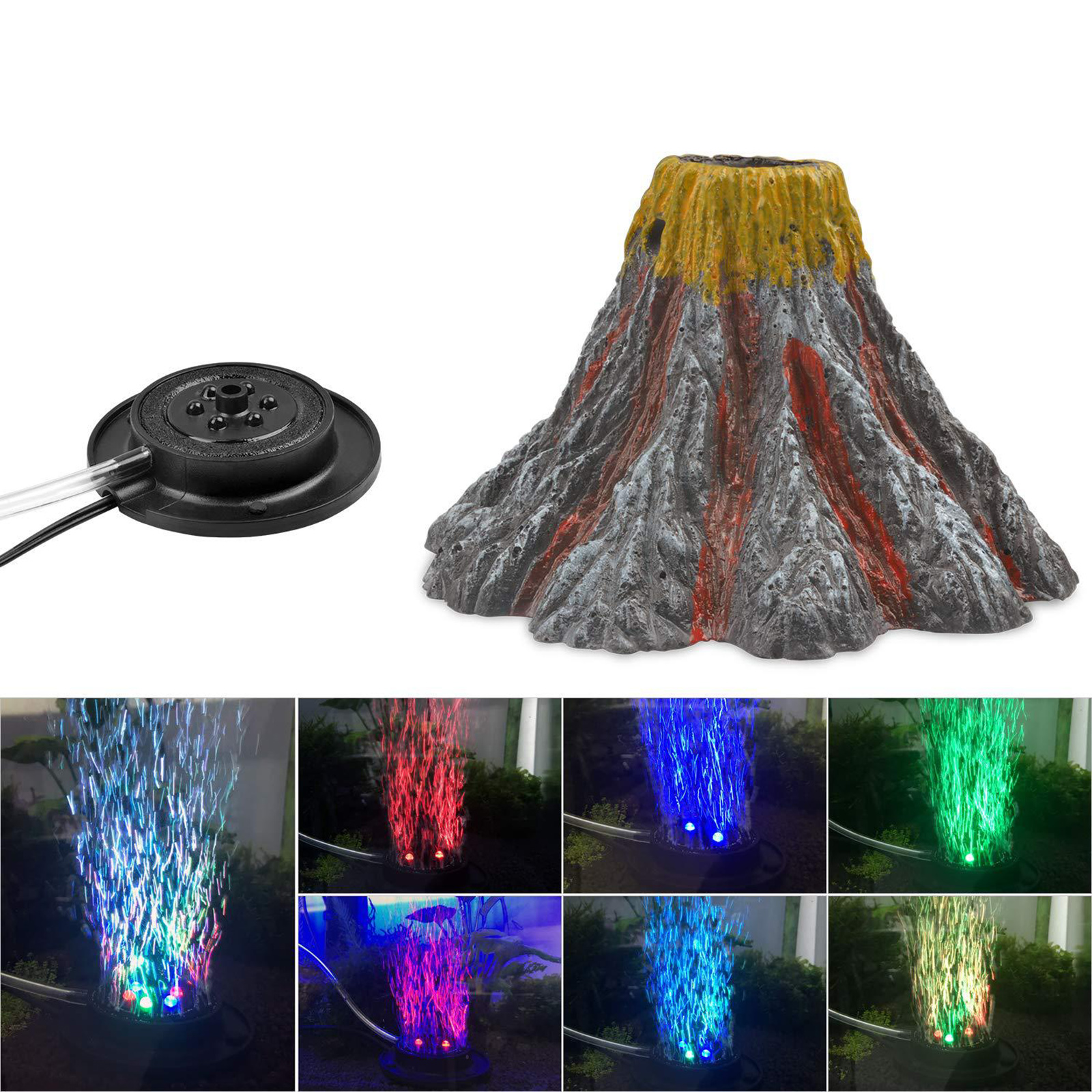 Decorações de Aquário Vulcão Ornamento Bubbler Colorida Led Luz ar 3 Cheap Lâmpadas LED e tubos