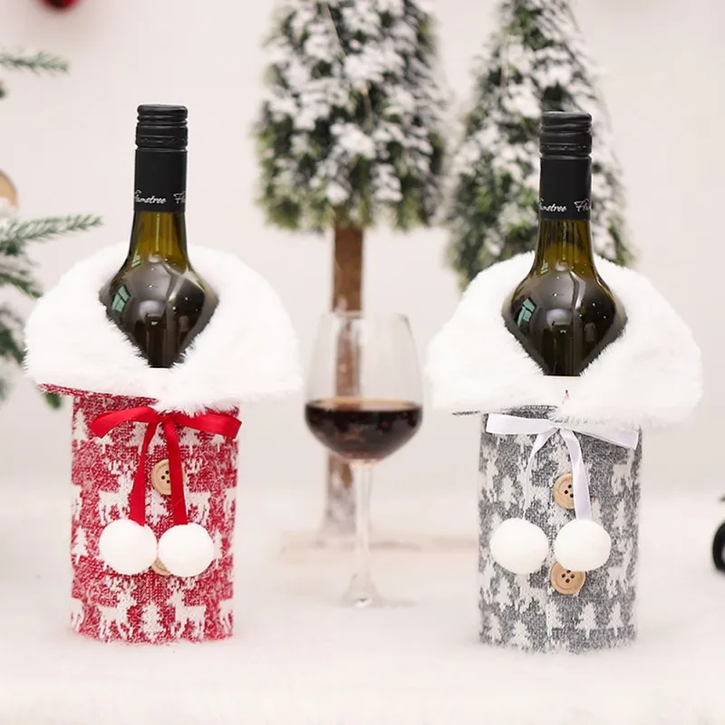 xiaopai Christmas Sweater Wine Bottle Cover Collar & Button Coat Design Wine Bottle Cover Christmas Wine Bottle Dress for Xmas Party Decorations 