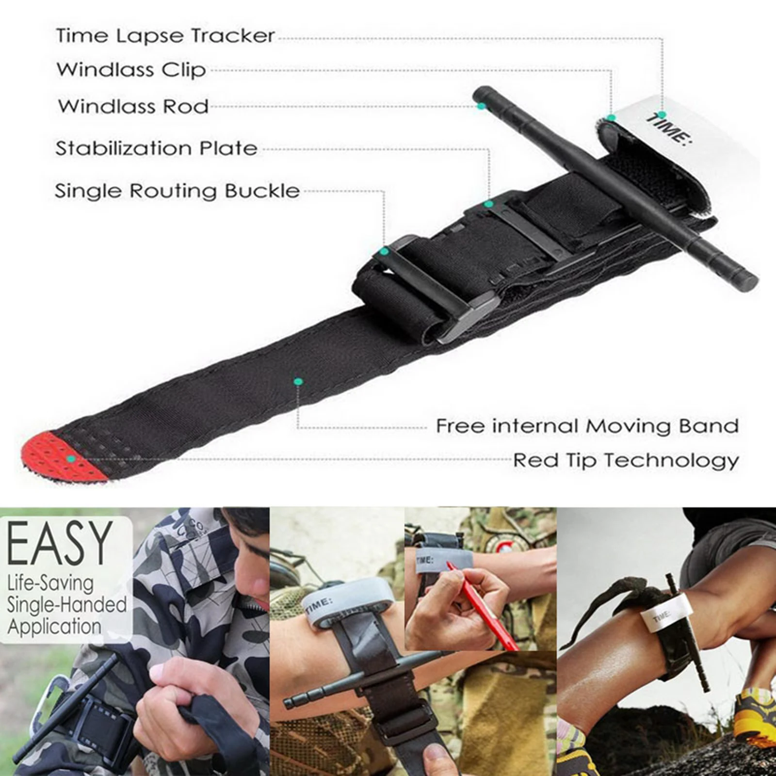 Portable Tourniquet One-Handed Combat Application Outdoor First Aids for Hiking