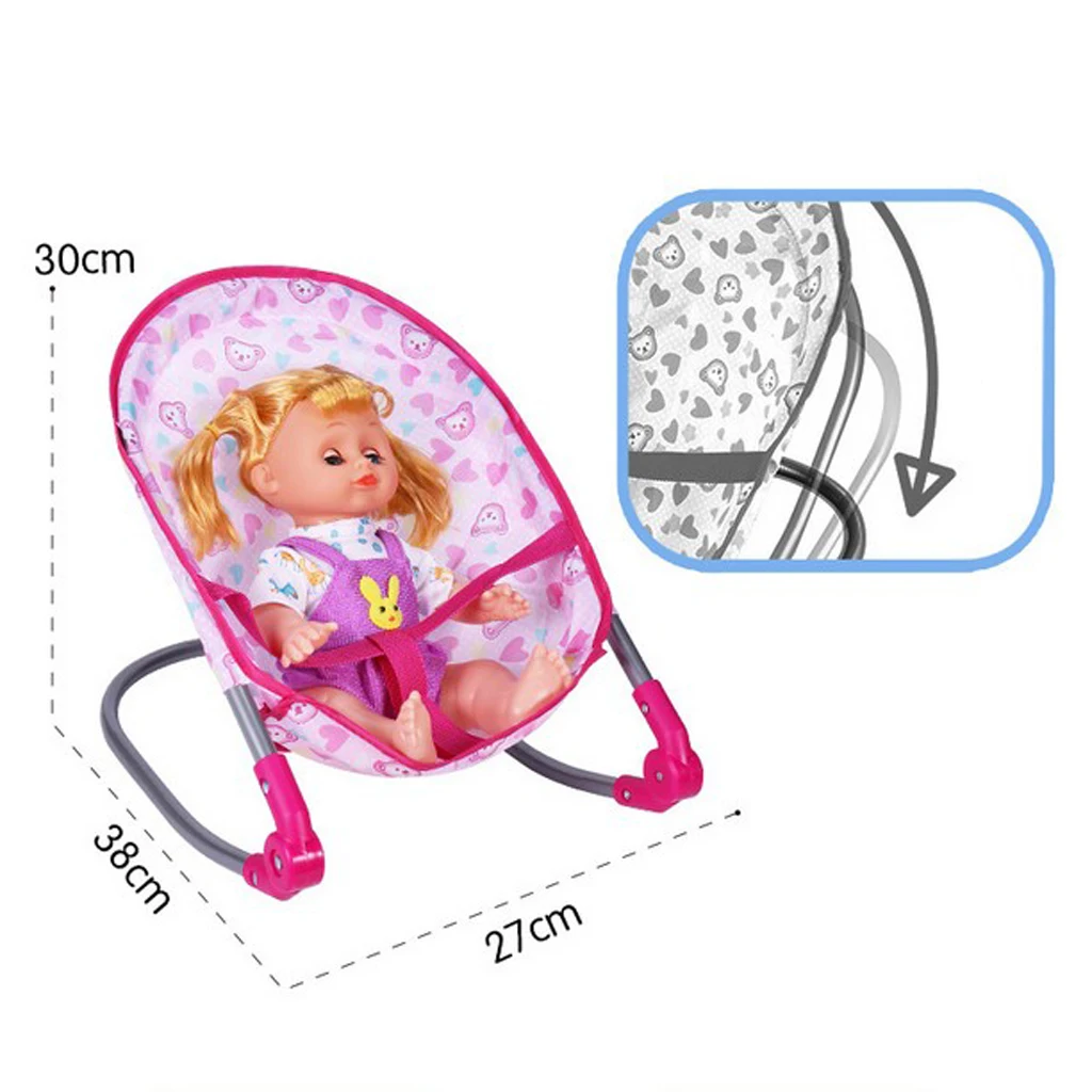 Newborn Doll Bear Printed Bouncer Rocking Chair for Mellchan Baby Dolls Playset