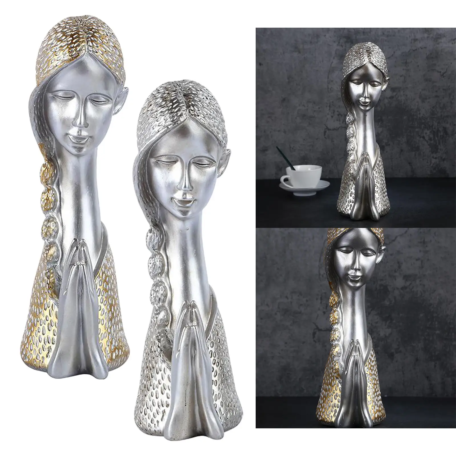 2pcs Creative Modern Sculpture Half-Length Girl Home Ornament Statue Craft