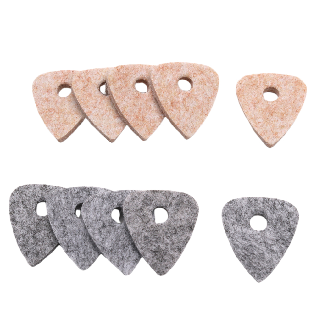 Wool Blend Ukulele Picks Pack Of 10 Felt Plectrums With Hole Cream And Gray