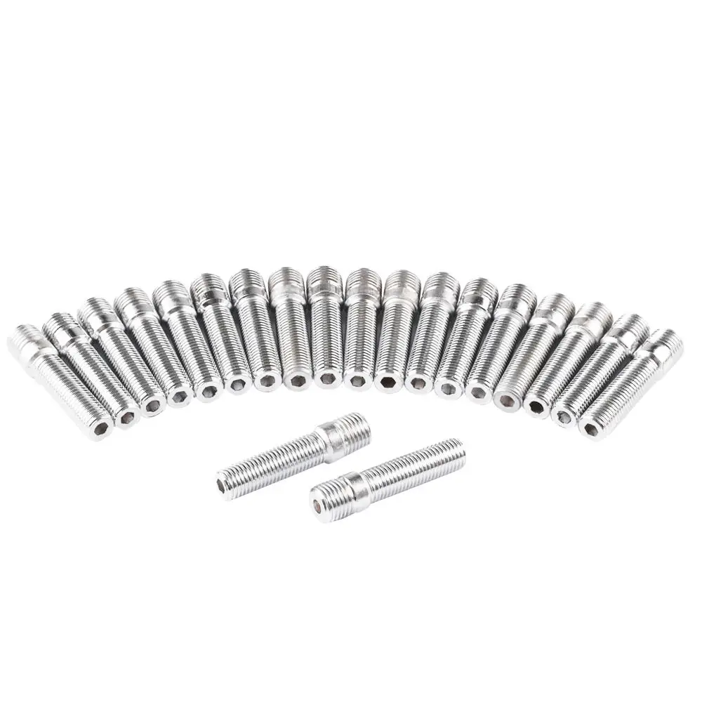 Set of 20 Extended Wheel Stud Conversion M14x1.25 -M12x1.5 Shank Length 58mm, Stainless Steel