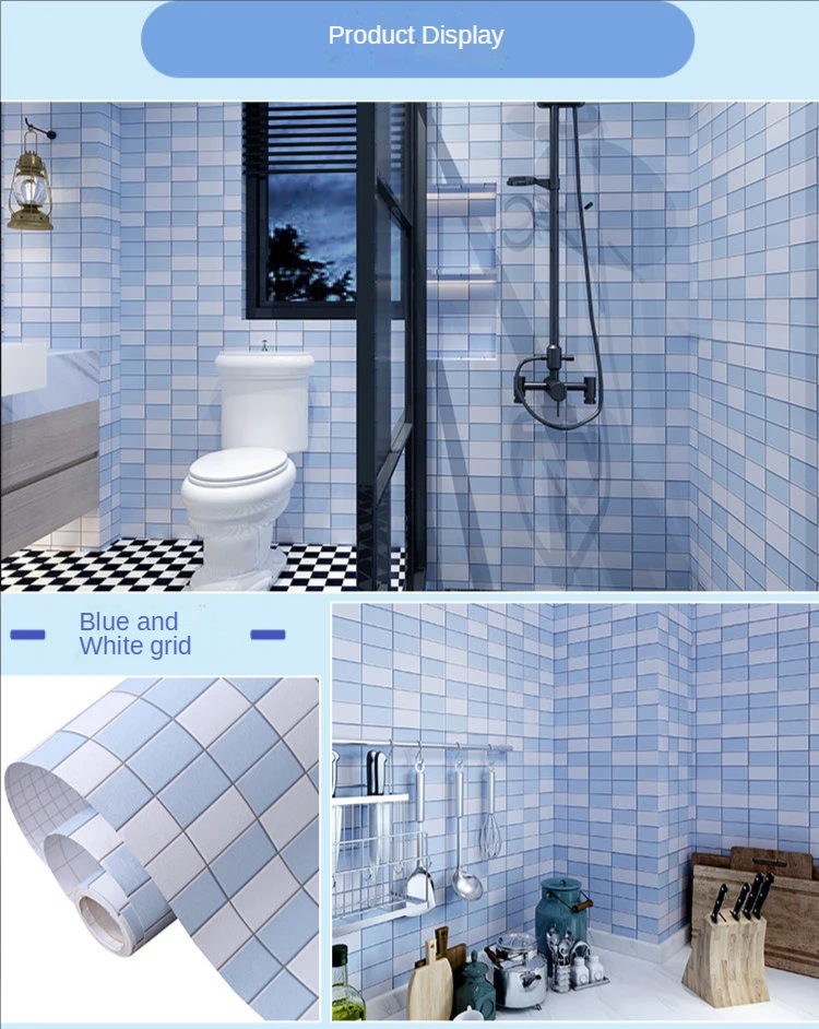 Bathroom Waterproof Wallpaper Self-adhesive Wall Sticker Kitchen Countertop Toilet Decorative Tile Desktop WallpaperBathroom wa