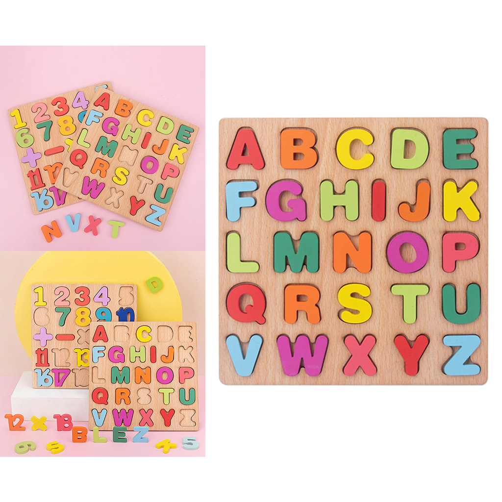 Wooden Board Colorful ABC Alphabet Number 3D Puzzle Kids Early Educational Toy Matching Letter Family Game Toys