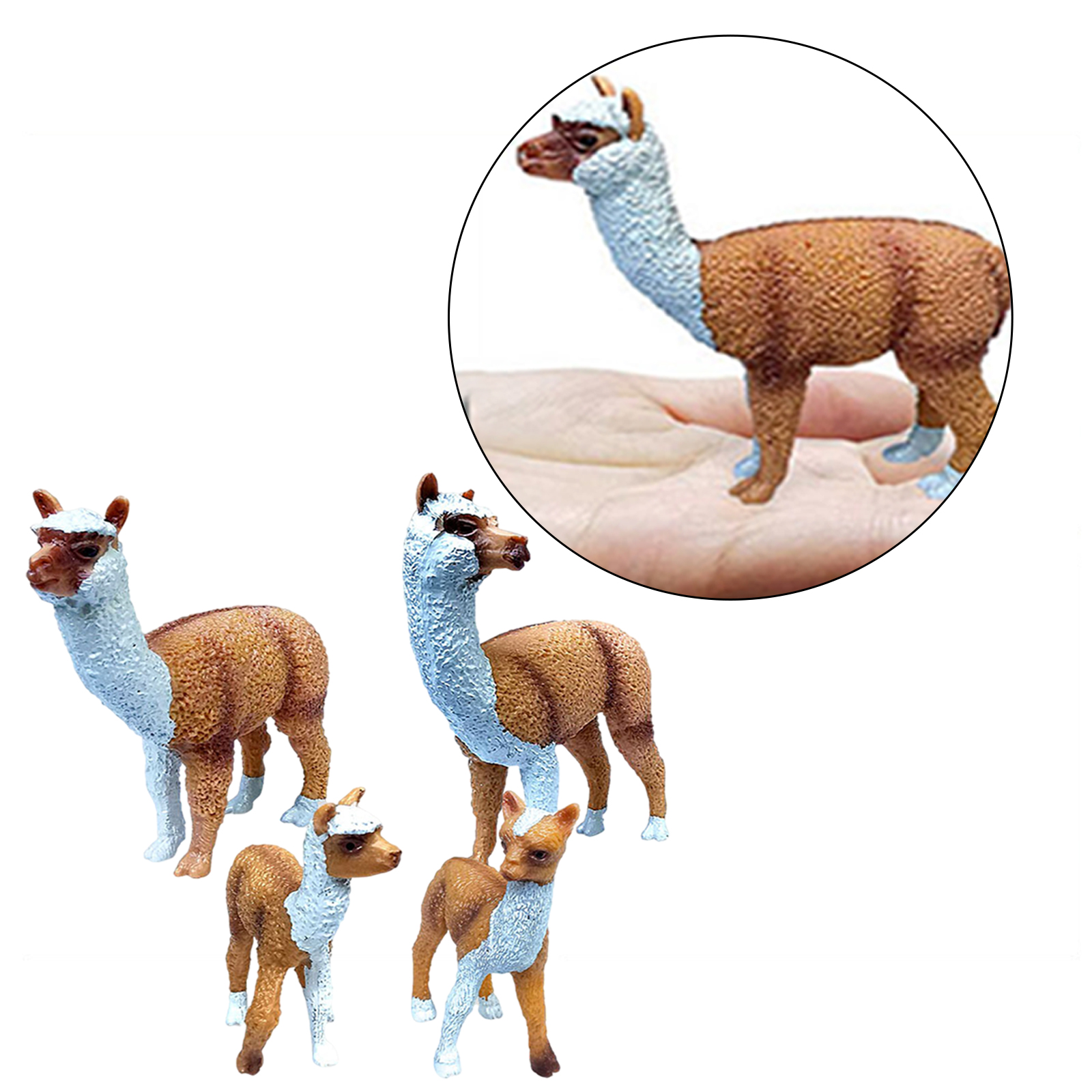4/Set Lifelike Alpaca Figure Farm Zoo Animal Statues Home Tabletop Decors