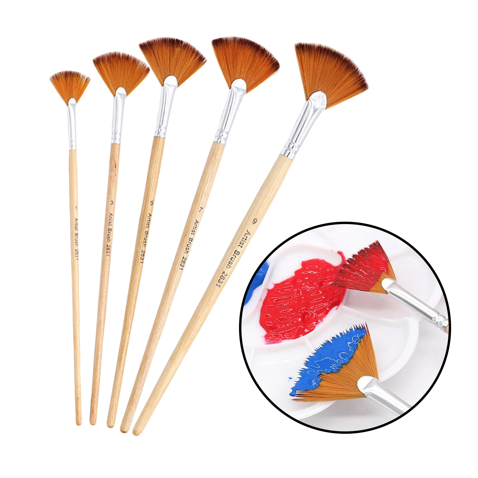 5 Pcs/Pack Artist Fan Shape Paint Brush Set Nylon Hair Drawing Supplies