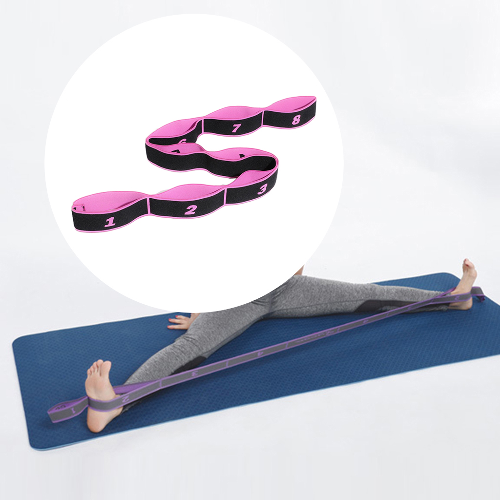 Yoga Pull Strap Fitness Stretching Band Resistance Loop Pink_8 Loops