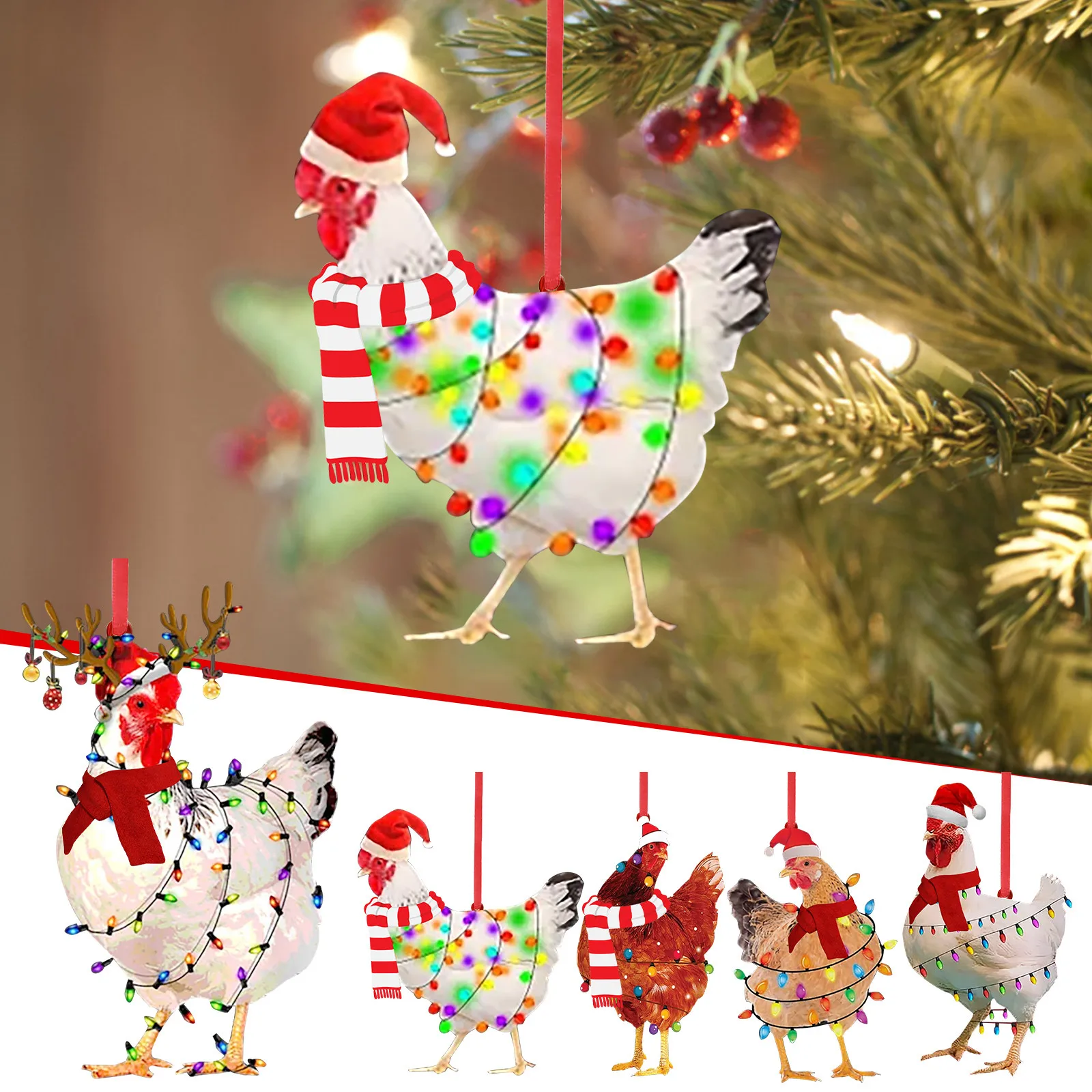 Christmas Scarf Chicken Holiday Decoration, Christmas Outdoor Decorations  Wood Christmas Ornaments Xmas Tree Wooden Ornaments - Christmas Pendant   Drop Ornaments - AliExpress