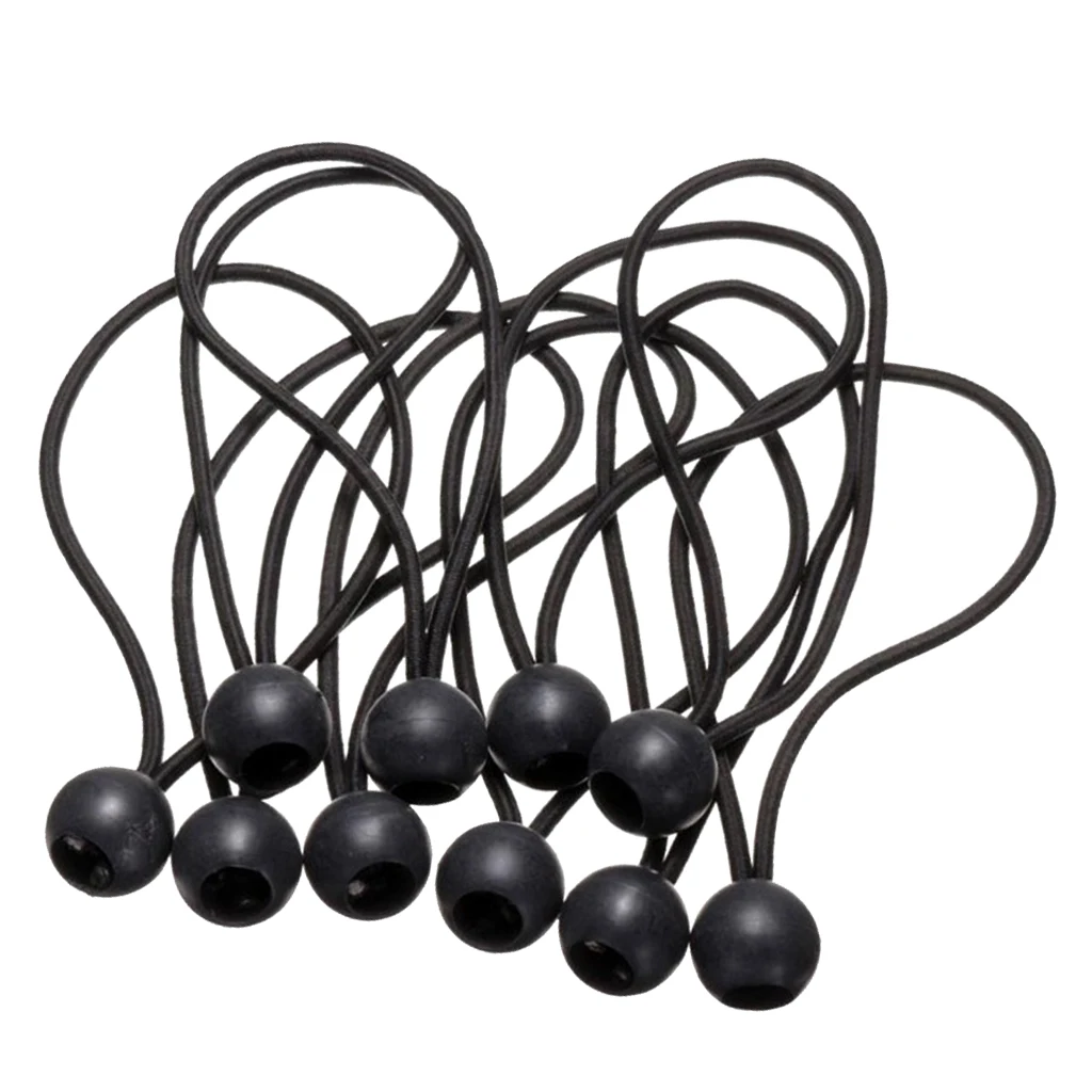 10 Pieces Elastic Tent Fix Cords Black Ball Bungee Loop Strap Tarpaulin Canopy Holder Wire