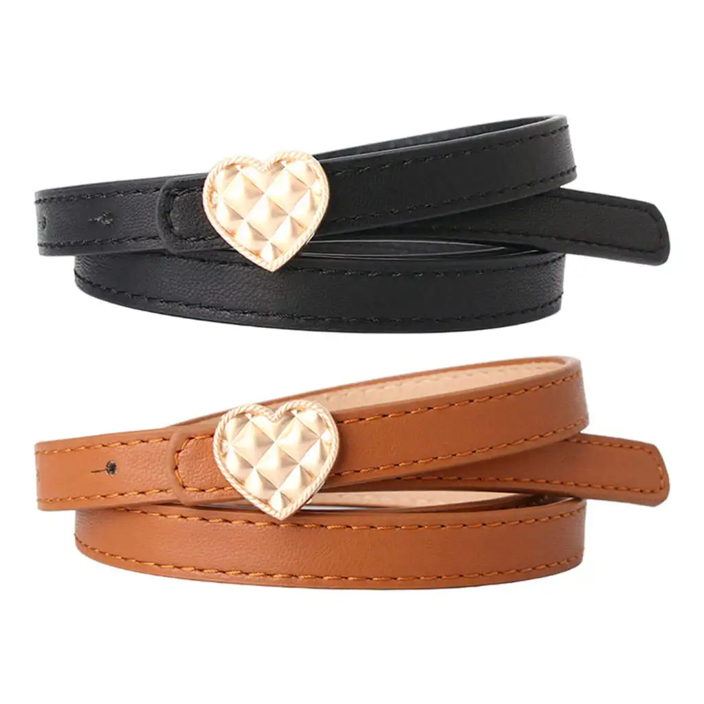 Elastic Women Waist Belt with Heart Buckle PU Leather Fashion Waistband for Casual Jeans Dresses Students Ladies Teen